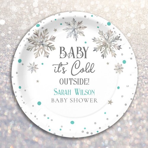 Snowflakes Baby its cold outside baby shower Paper Plates