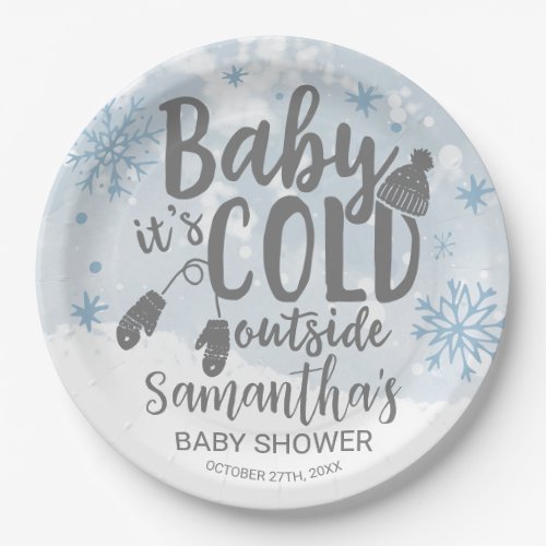 Snowflakes Baby Its Cold Outside Baby Shower Paper Plates