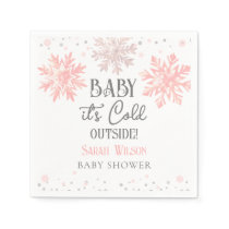 Snowflakes Baby it's cold outside baby shower Pink Napkins
