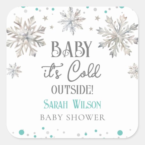 Snowflakes Baby its cold outside baby shower Square Sticker