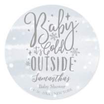 Snowflakes Baby It's Cold Outside Boy Baby Shower Classic Round Sticker