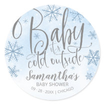 Snowflakes Baby It's Cold Outside Boy Baby Shower  Classic Round Sticker