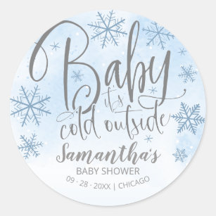 Blue Snowflake Stickers, Thank You Snow Much Winter Baby Shower, Birthday  or Bridal Shower Round Labels, Blue and Silver Snow Stickers, 40ct 