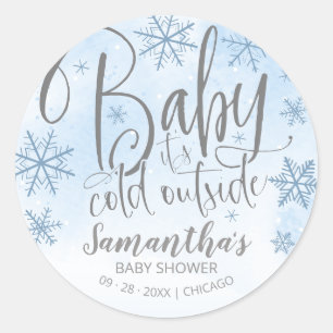 Snowflakes Baby It's Cold Outside Boy Baby Shower Classic Round Sticker