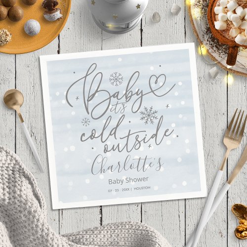 Snowflakes Baby Its Cold Outside Boy Baby Shower Napkins