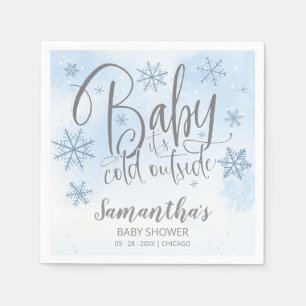Snowflakes Baby It's Cold Outside Boy Baby Shower Napkins