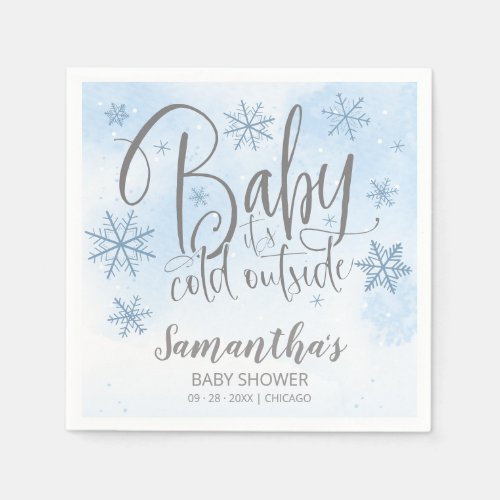 Snowflakes Baby Its Cold Outside Boy Baby Shower  Napkins