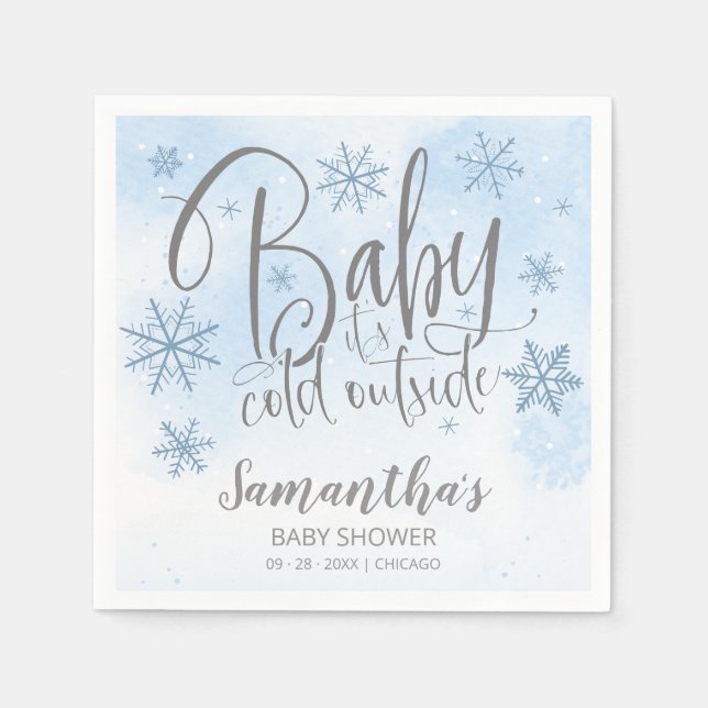 Snowflakes Baby It's Cold Outside Boy Baby Shower  Napkins (Front)