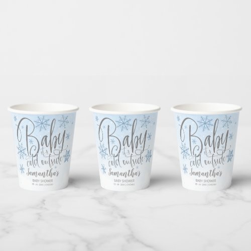 Snowflakes Baby Its Cold Outside Boy Baby Shower  Paper Cups