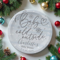 Snowflakes Baby It's Cold Outside Boy Baby Shower Paper Plates