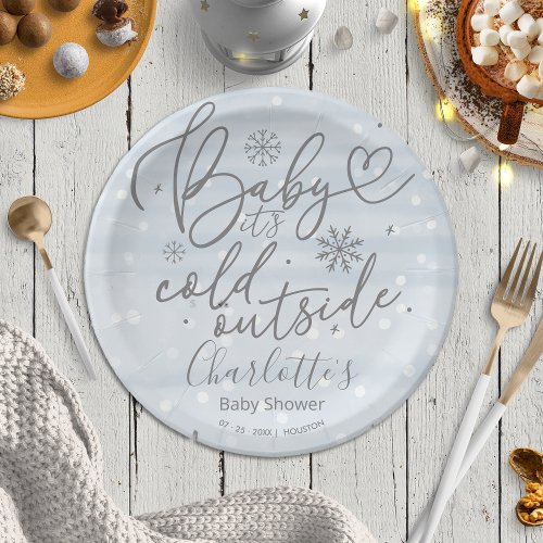 Snowflakes Baby Its Cold Outside Boy Baby Shower Paper Plates