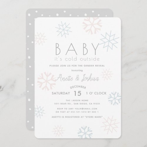 Snowflakes Baby Its Cold Outside Gender Reveal Invitation