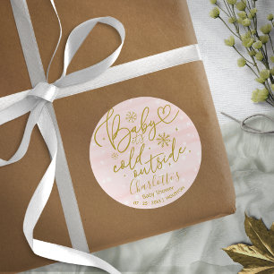 Snowflakes Baby It's Cold Outside Girl Baby Shower Classic Round Sticker