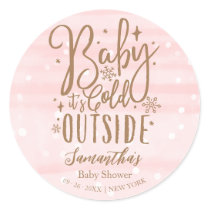Snowflakes Baby It's Cold Outside Girl Baby Shower Classic Round Sticker