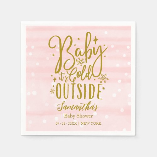Snowflakes Baby Its Cold Outside Girl Baby Shower Napkins