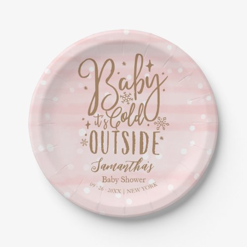 Snowflakes Baby Its Cold Outside Girl Baby Shower Paper Plates