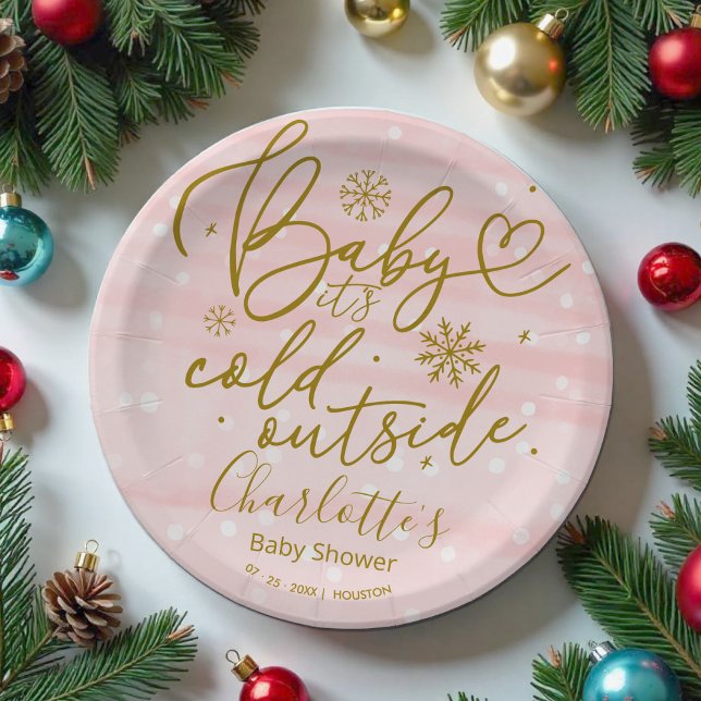Snowflakes Baby It's Cold Outside Girl Baby Shower Paper Plates (Creator Uploaded)