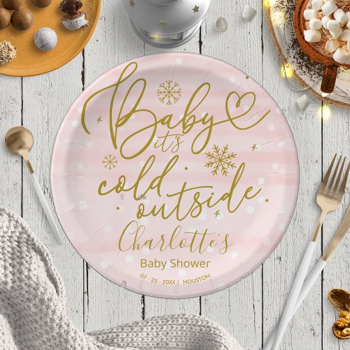 Snowflakes Baby Its Cold Outside Girl Baby Shower Paper Plates