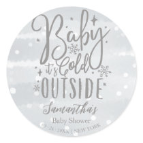 Snowflakes Baby It's Cold Outside Gray Baby Shower Classic Round Sticker
