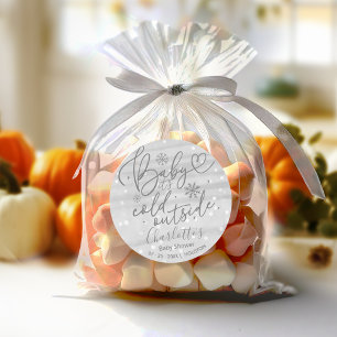 Snowflakes Baby It's Cold Outside Gray Baby Shower Classic Round Sticker