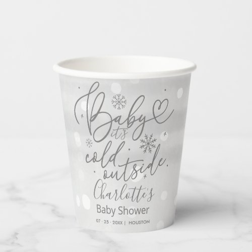 Snowflakes Baby Its Cold Outside Gray Baby Shower Paper Cups