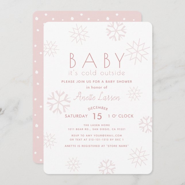 Snowflakes Baby Its Cold Outside Pink Baby Shower Invitation (Front/Back)