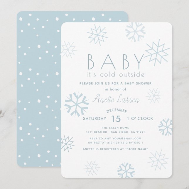 Snowflakes Baby Its Cold Outside Shower Invitation (Front/Back)