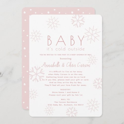Snowflakes Baby Its Cold Pink Baby Shower by Mail Invitation