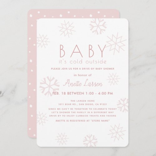 Snowflakes Baby Its Cold Pink Drive_by Baby Shower Invitation