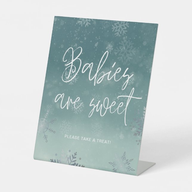 Snowflakes Baby Shower Babies Sweet Pedestal Sign (Front)