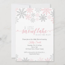 Snowflakes Baby Shower, Baby Girl, Pink Winter Invitation