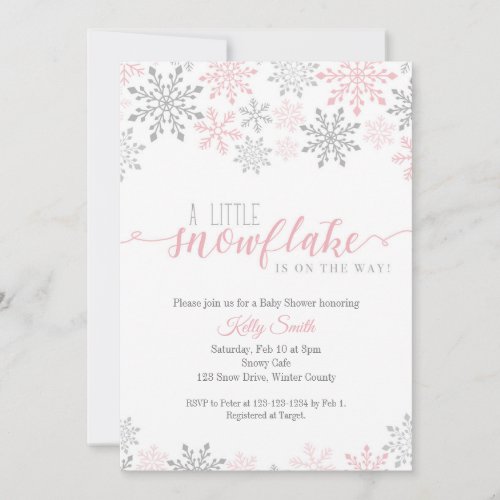 Snowflakes Baby Shower Baby Girl Pink Winter Invitation