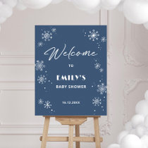 Snowflakes Baby Shower Blue Welcome Sign