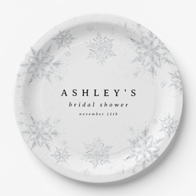 Snowflakes Baby Shower Paper Plates (Front)