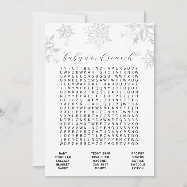 Snowflakes Baby Word Search Game Card (Front)