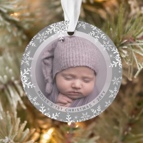 Snowflakes Babys First Christmas Name Year Photo Ornament
