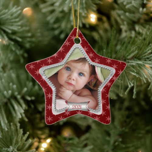 Snowflakes Babys First Christmas Star Ceramic Ornament