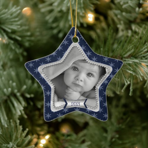 Snowflakes Babys First Christmas Star Ceramic Ornament