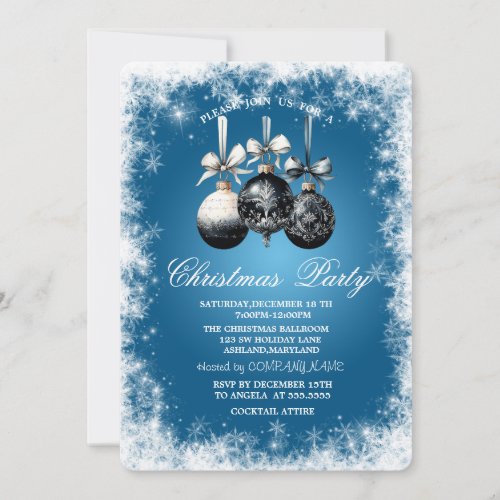 SnowflakesBalls Blue Christmas Party Invitation