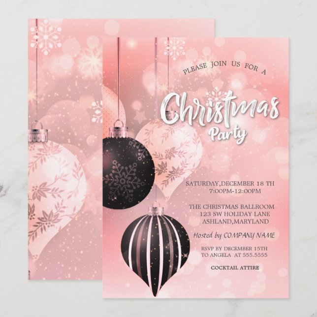 Snowflakes,Balls Red Christmas Company Invitation (Front/Back)