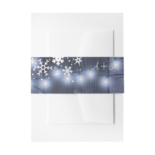 Snowflakes barn wood winter wonderland monogram invitation belly band