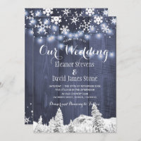 Snowflakes barn wood winter wonderland wedding invitation