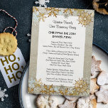 Snowflakes Beach Sand Coastal Christmas Menu<br><div class="desc">Gold snowflakes and beach sand, coastal Christmas family dinner menu. Nature design with realistic sand photography background image. Big snowflakes and "snow" falling, this paper combines two themes for those living in a warm climate. Personalize with family name and list holiday dinner entrées. Add the chef / baker's names for...</div>