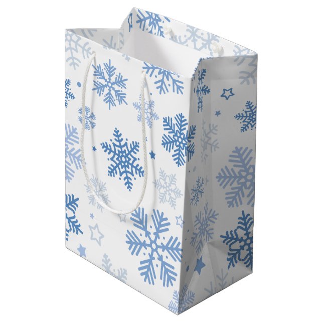 Snowflakes. Beautiful Winter Medium Gift Bag (Back Angled)