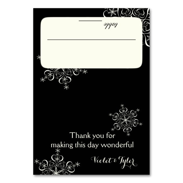 Snowflakes Black And Off White Seating Invitation
