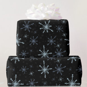  Snowflakes Black Dark Christmas Winter Yule Wrapping Paper