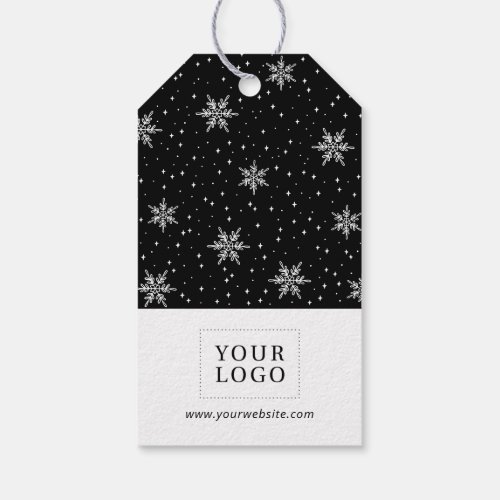 Snowflakes Black Merry Christmas Business Logo Gift Tags