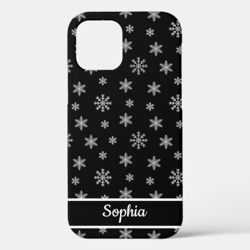 Snowflakes Black pattern personalized name iPhone 12 Case