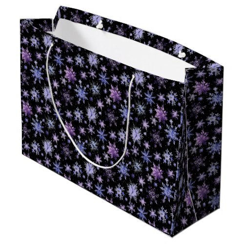 Snowflakes black purple large gift bag