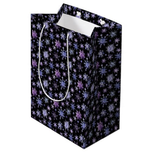 Snowflakes black purple medium gift bag